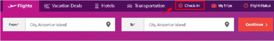 A screenshot of the Hawaiian Airlines check-in tab on the homepage