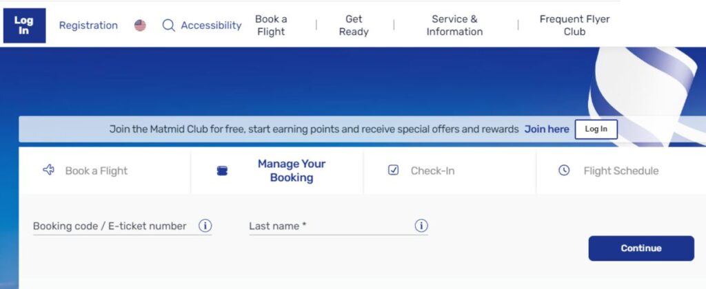 A screenshot of the Manage Your Booking page for changing your flight online. Source: ElAl.com 